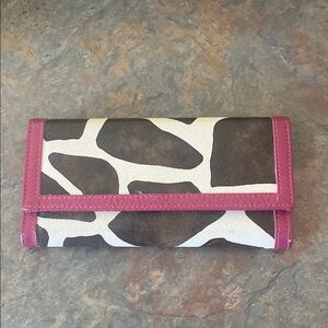 Country Road Pink and Brown Animal Print Women's Wallet and Checkbook Holder EUC